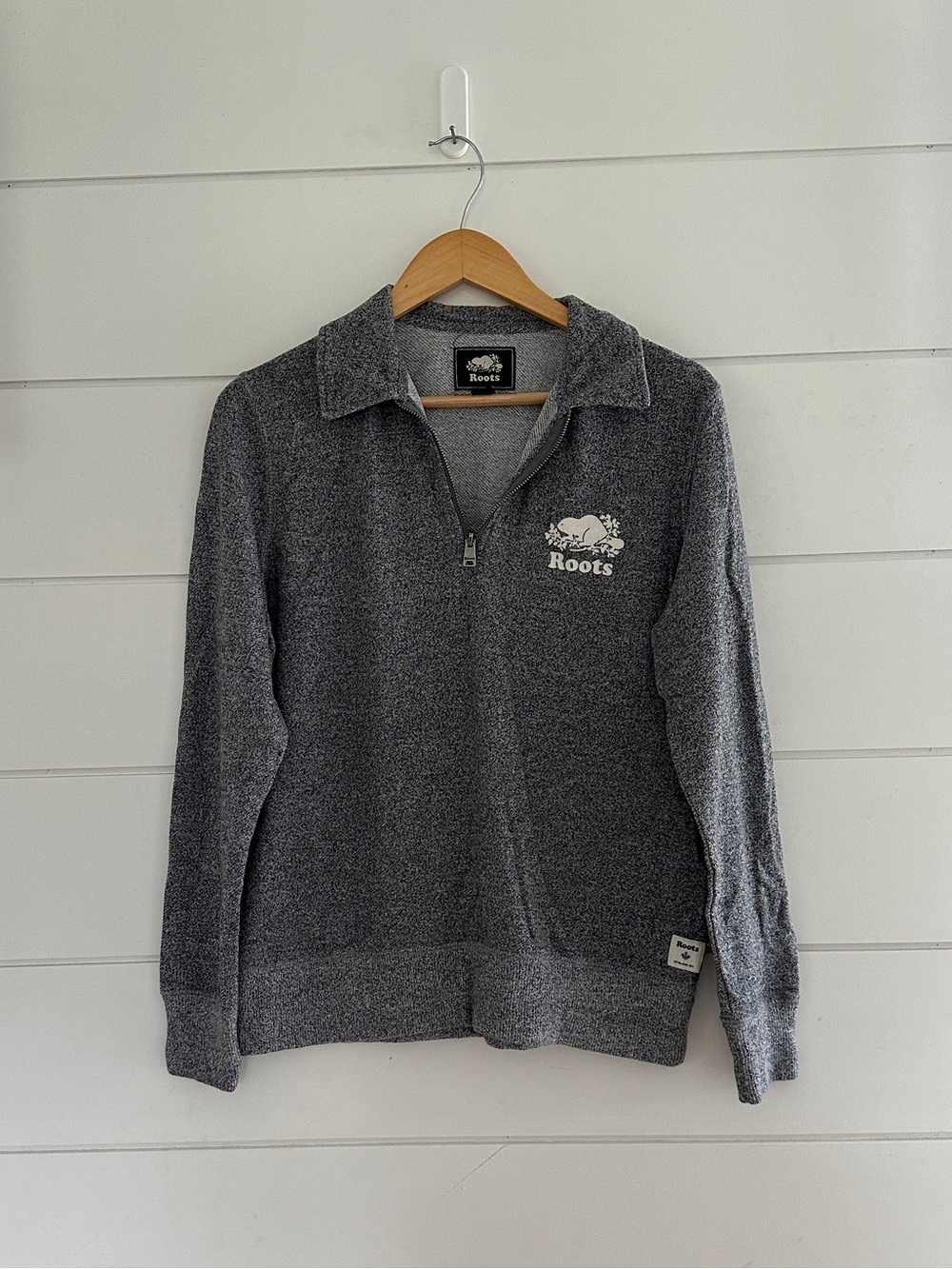Roots 1/4 zip Sweater - Lt Grey - Size:Large
